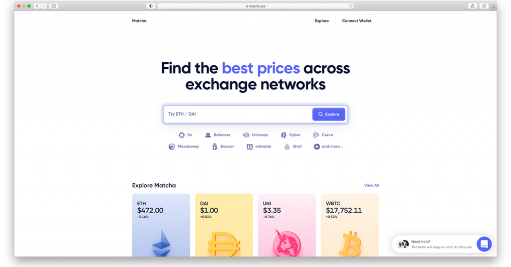 Matcha.xyz use their crypto-friendly .xyz domain to make