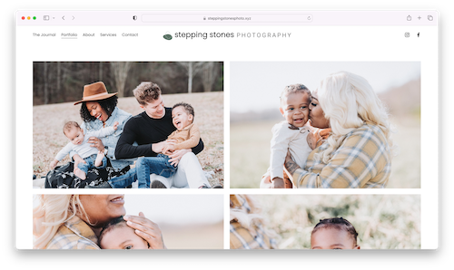 Image of SteppingStonesPhoto.xyz's Lifestyle page featuring images of a parents and babies