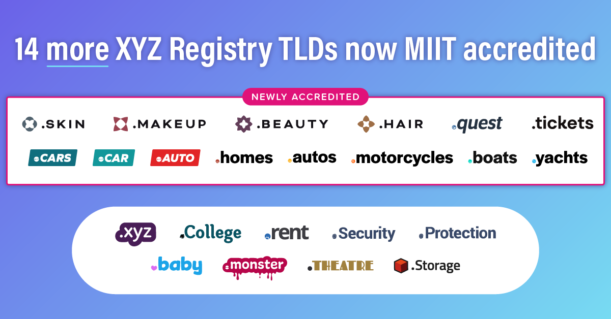 14 More XYZ Registry TLDs now accredited in China!